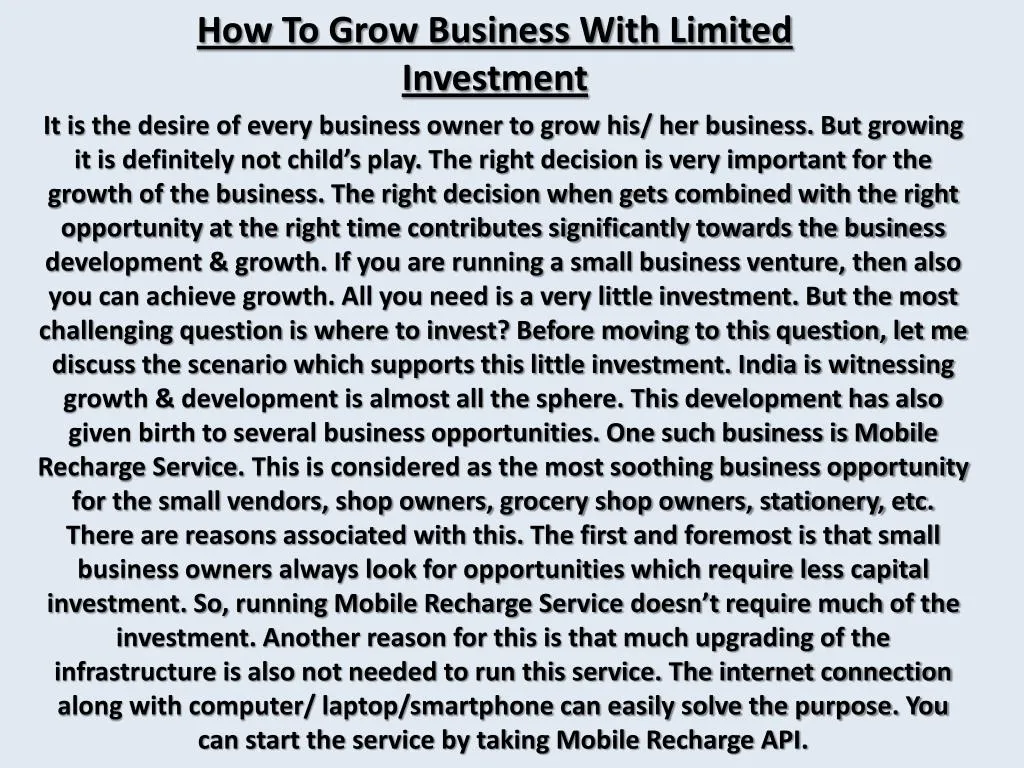 how to grow business with limited investment