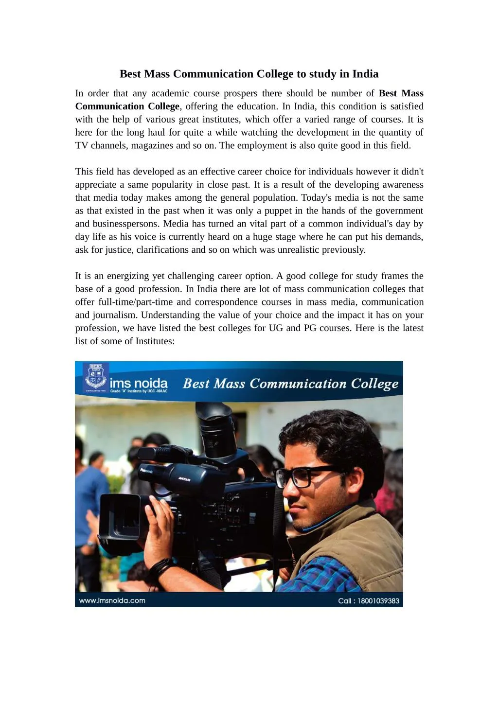 best mass communication college to study in india