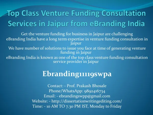 Top Class Venture Funding Consultation Services in Jaipur from eBranding India