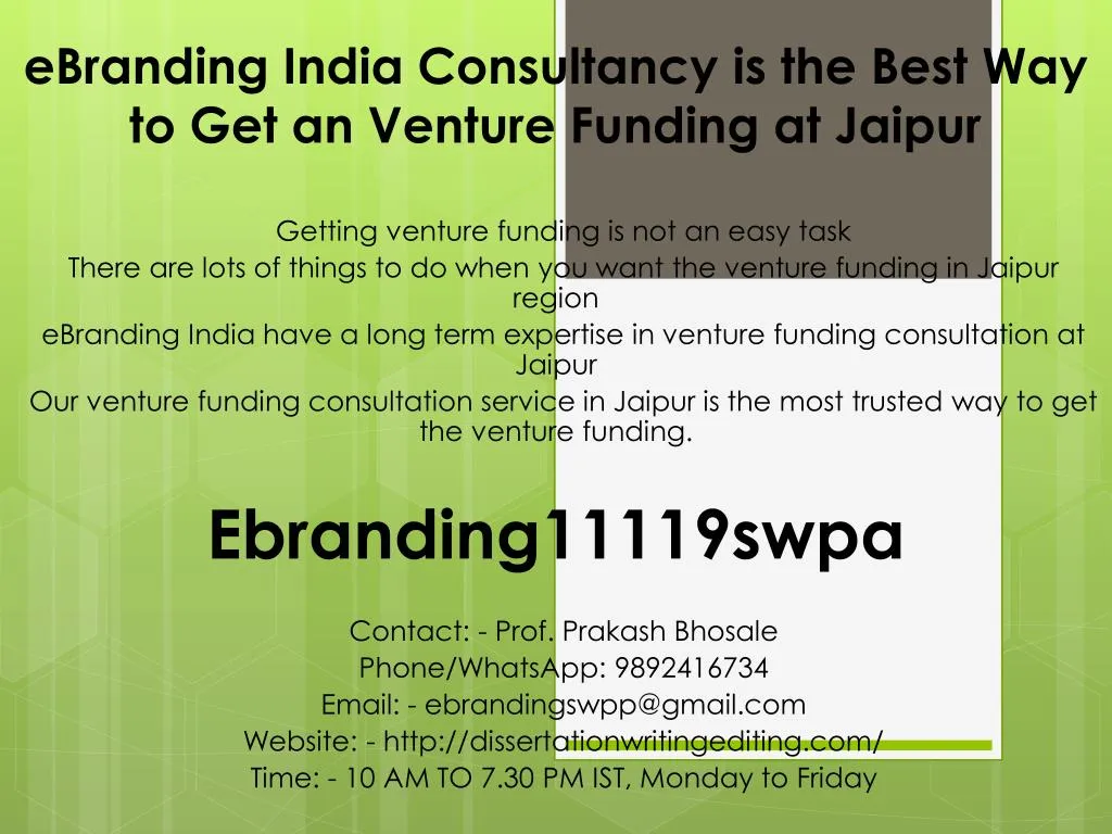ebranding india consultancy is the best way to get an venture funding at jaipur