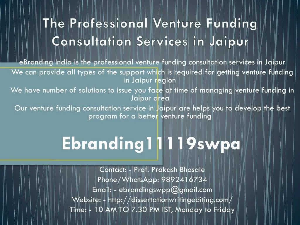 the professional venture funding consultation services in jaipur