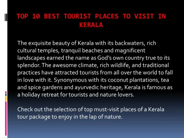 Top 10 Best Tourist Places to Visit in Kerala