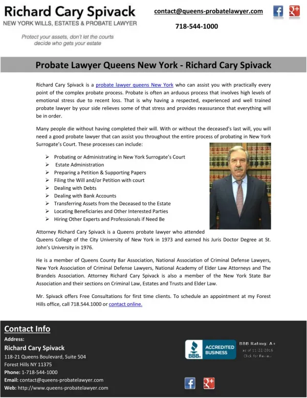Probate Lawyer Queens New York - Richard Cary Spivack