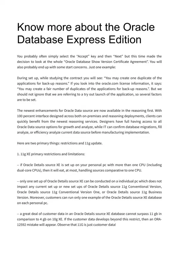 Know more about the Oracle Database Express Edition