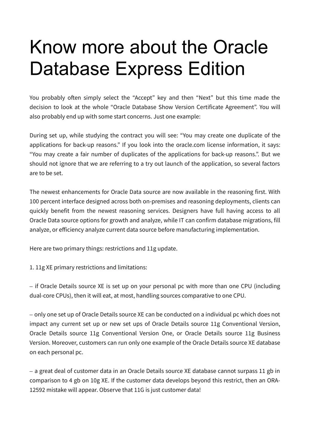 know more about the oracle database express