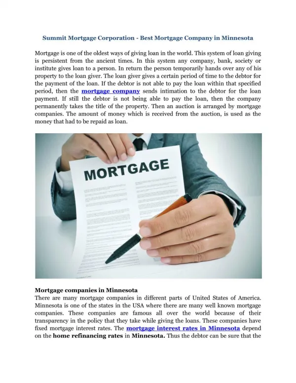 Summit Mortgage Corporation Best Mortgage Company In Minnesota