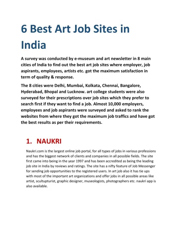Art Jobs in Delhi