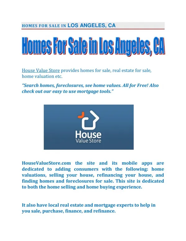 Homes For Sale IN Los Angeles, CA