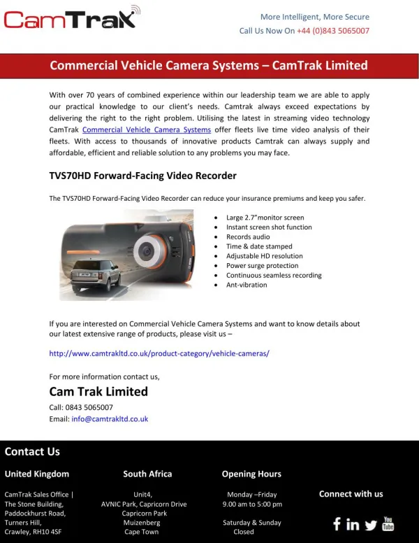 Commercial Vehicle Camera Systems – CamTrak Limited
