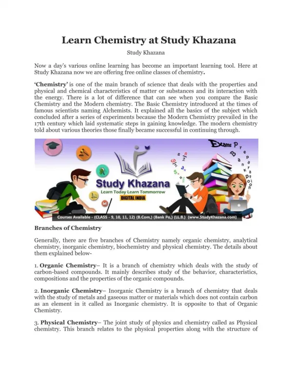 Learn Chemistry at Study Khazana