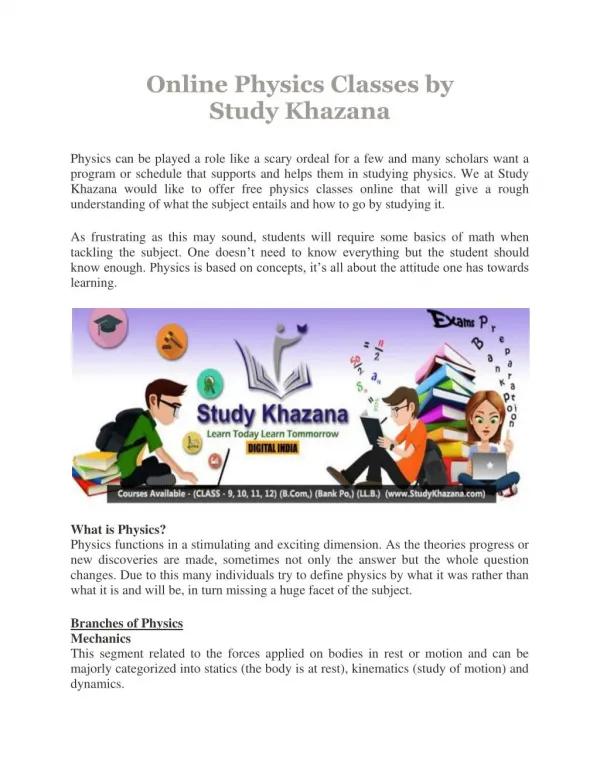 Online Physics Classes by Study Khazana