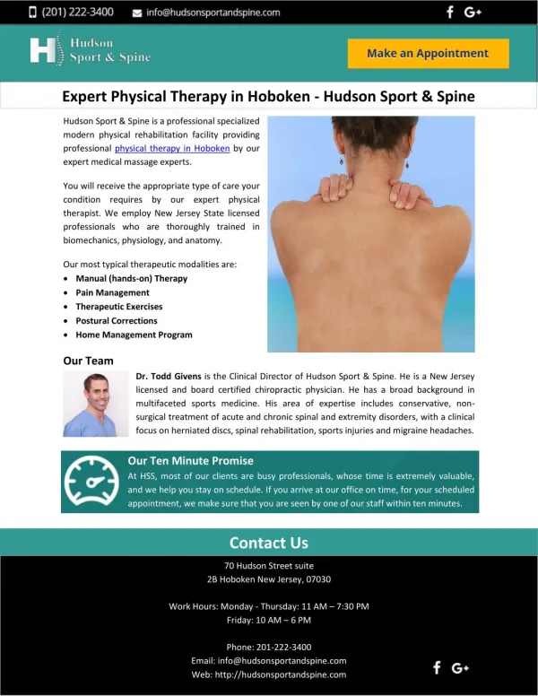 Expert Physical Therapy in Hoboken - Hudson Sport & Spine