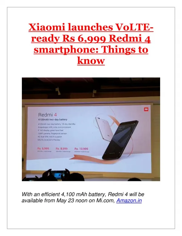 Xiaomi launches VoLTE-ready Rs 6,999 Redmi 4 smartphone: Things to know
