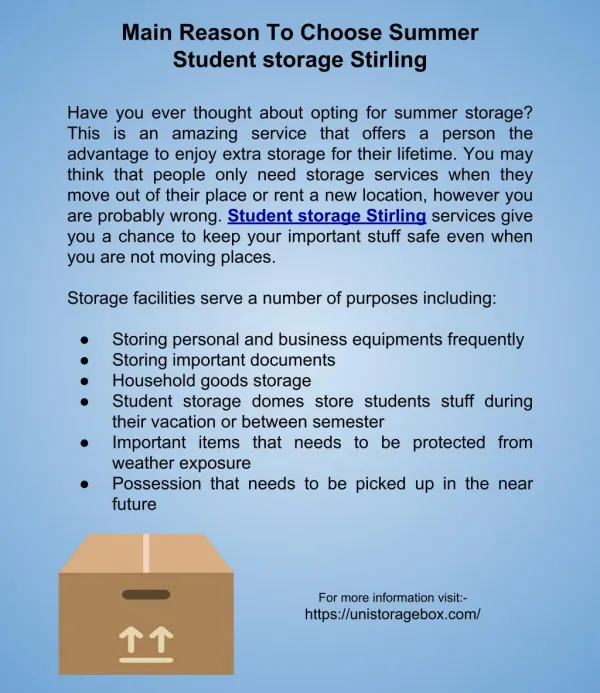 Main Reason To Choose Summer Student Storage Stirling