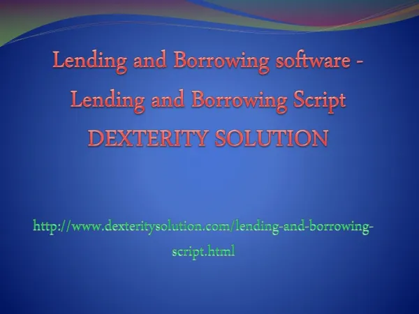 Lending and Borrowing software - Lending and Borrowing Script