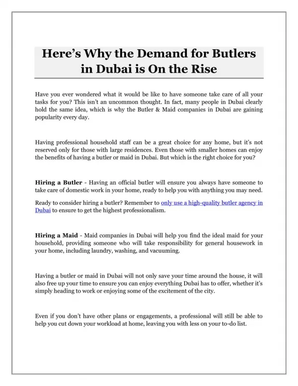 Why the Demand for Butlers in Dubai is On the Rise?
