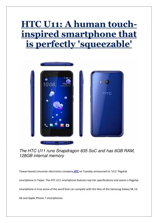 HTC U11: A human touch-inspired smartphone that is perfectly 'squeezable'