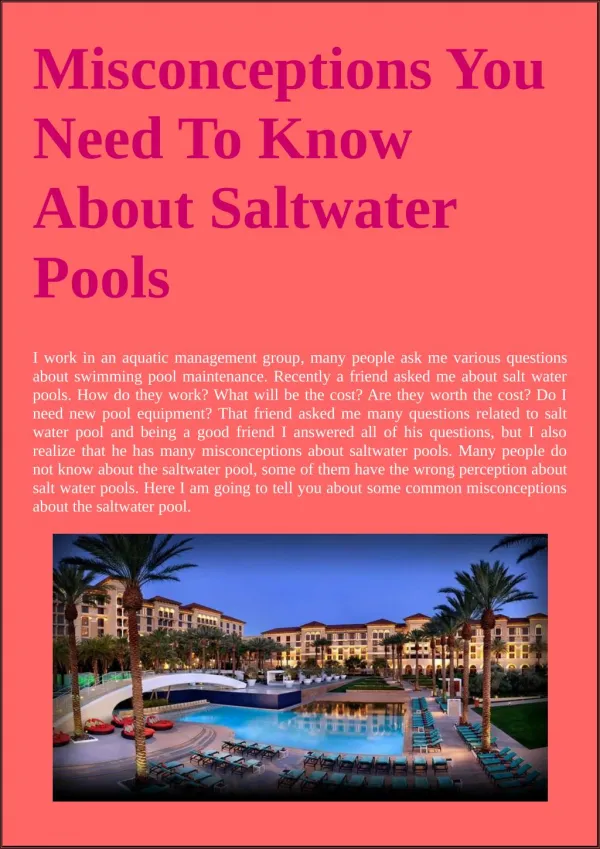 Misconceptions You Need To Know About Saltwater Pools
