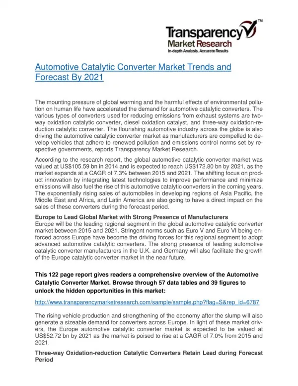 Automotive Catalytic Converter Market Trends and Forecast By 2021