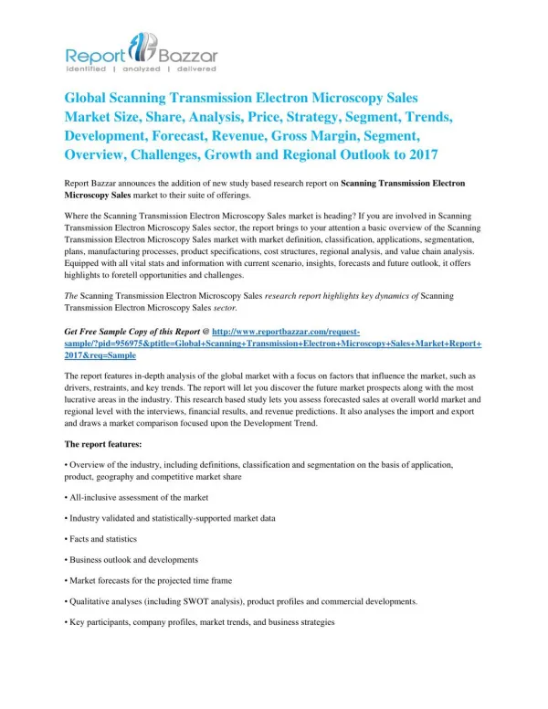 Latest Research report on Scanning Transmission Electron Microscopy Sales Market predicts favorable growth and forecast