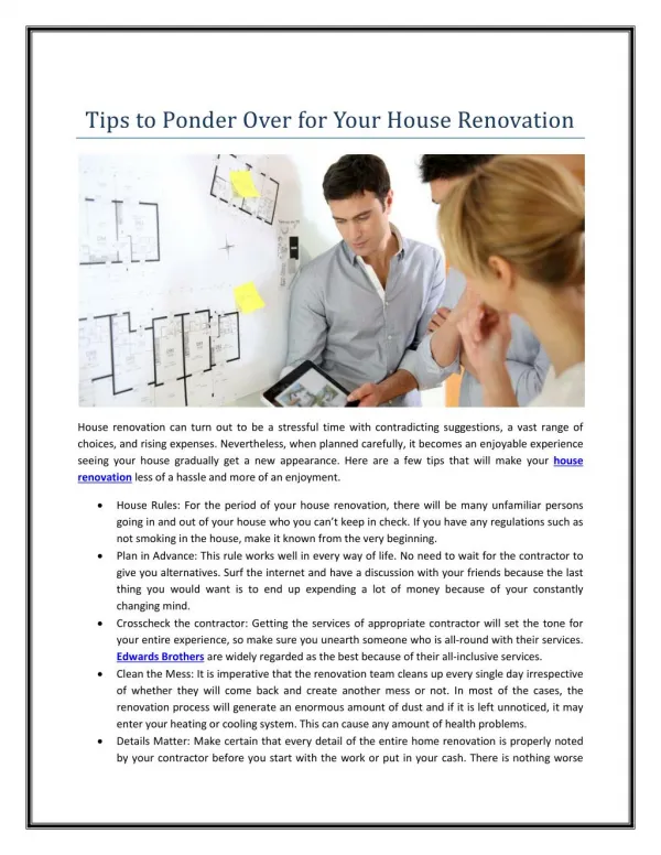 Tips to Ponder Over for Your House Renovation