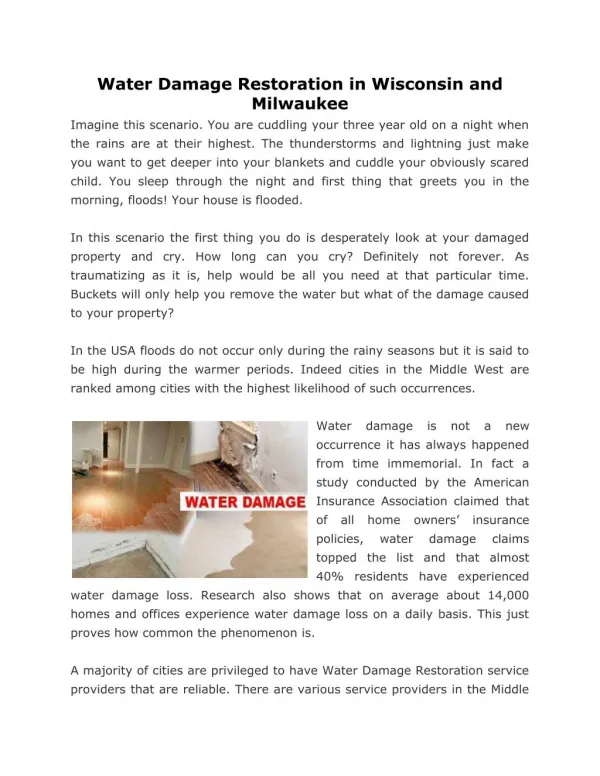 Water Damage Restoration in Wisconsin and Milwaukee