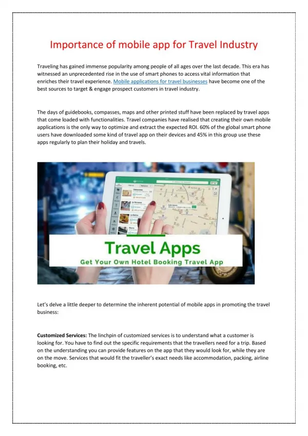 Importance of mobile app for Travel Industry
