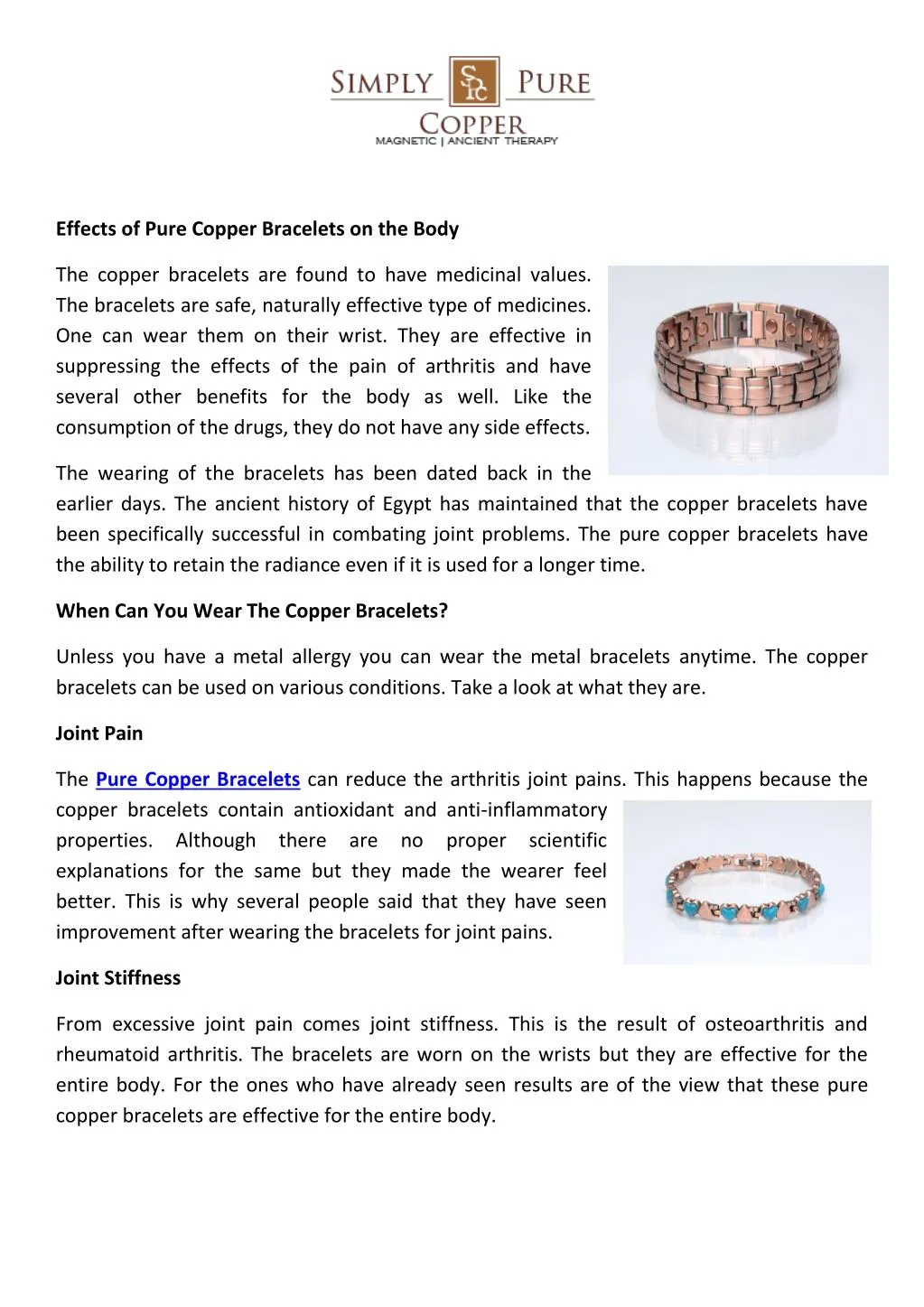 effects of pure copper bracelets on the body