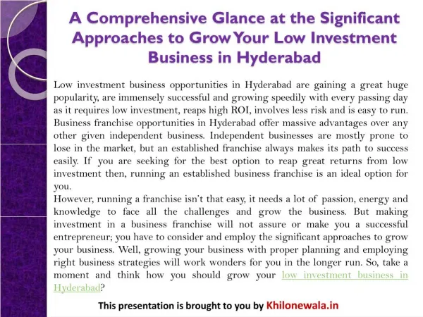 A Comprehensive Glance at the Significant Approaches to Grow Your Low Investment Business in Hyderabad