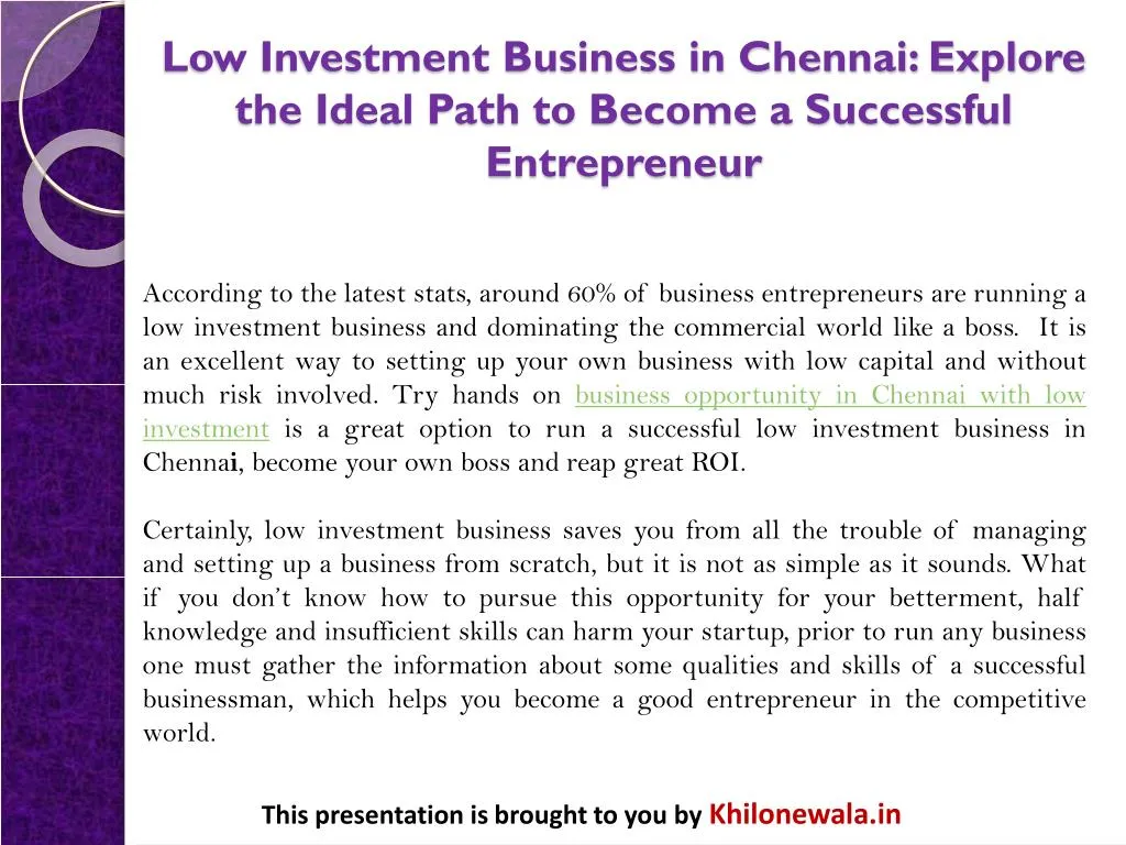 low investment business in chennai explore the ideal path to become a successful entrepreneur