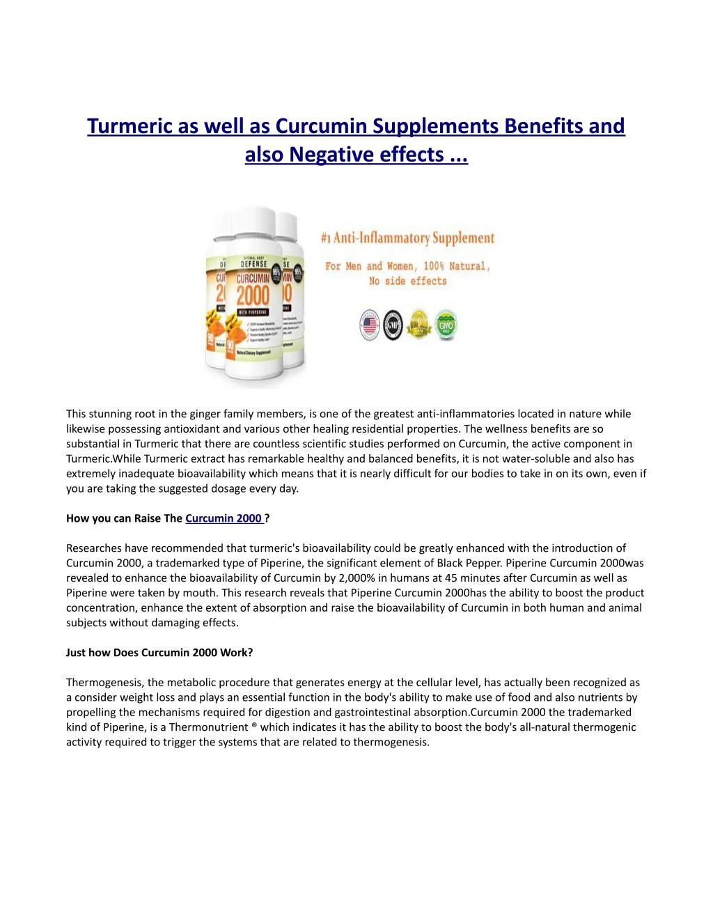 turmeric as well as curcumin supplements benefits