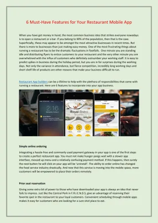 6 Must-Have Features for Your Restaurant Mobile App - slide 1