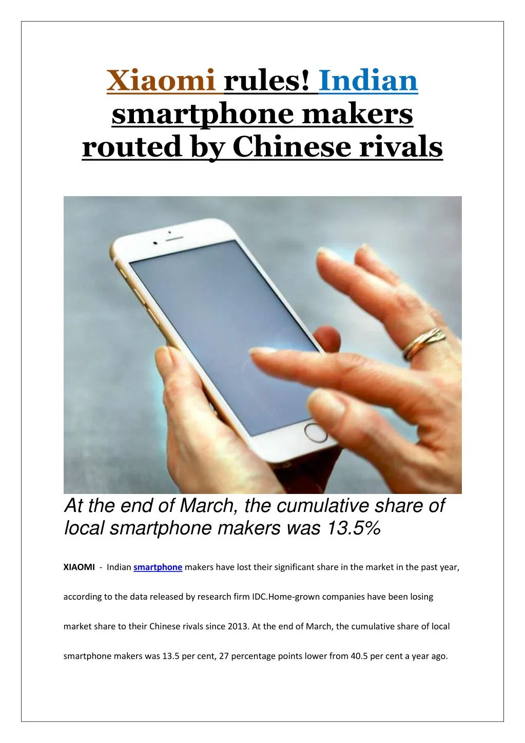 xiaomi smartphone makers routed by chinese rivals
