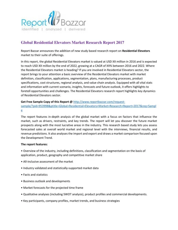 Global Residential Elevators Market Research Report 2017