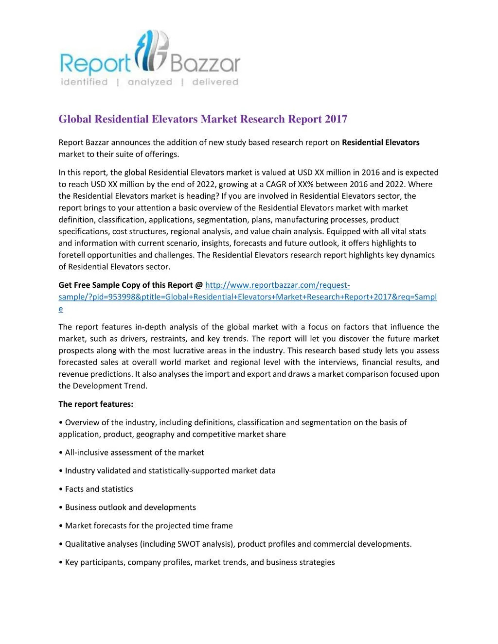 global residential elevators market research