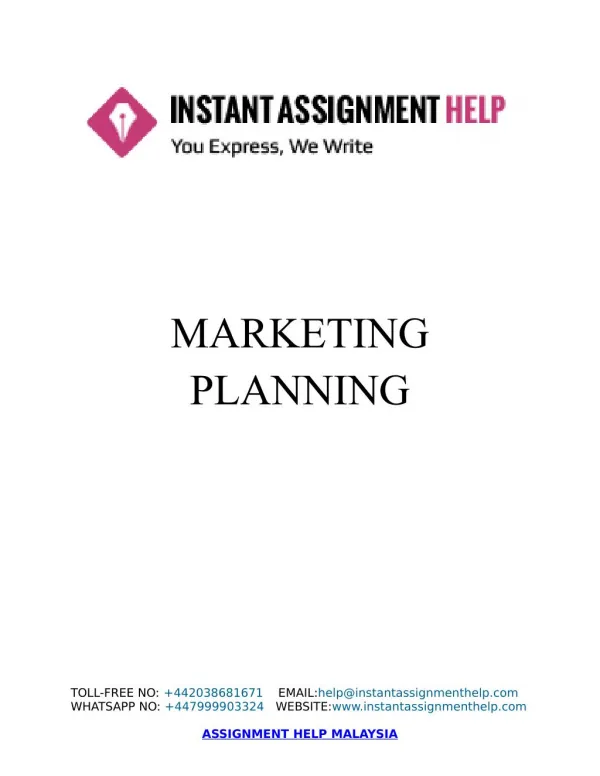 Sample Assignment on Marketing Planning of an Organization