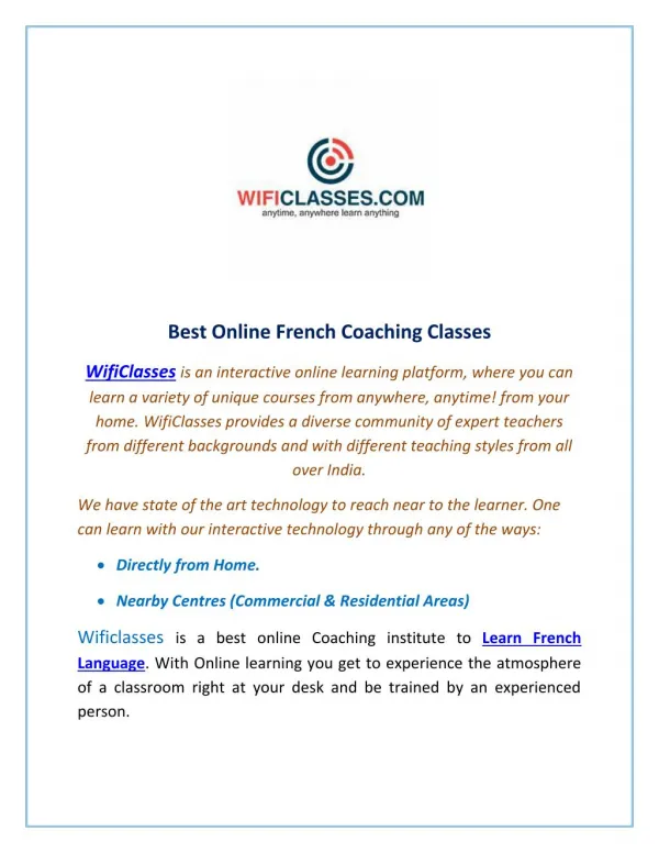 Learn Online French Coaching Classes - WifiClasses