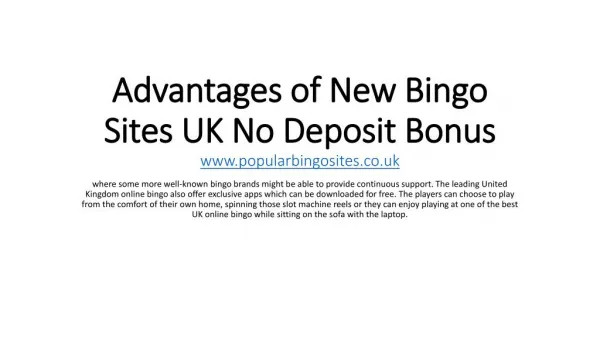 Advantages of New Bingo Sites UK No Deposit Bonus