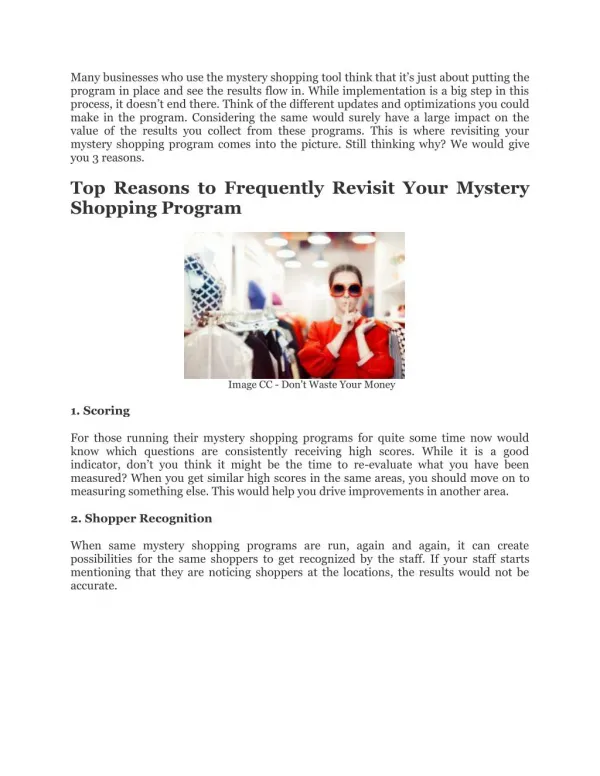 Importance Of Revisiting Your Mystery Shopping Program