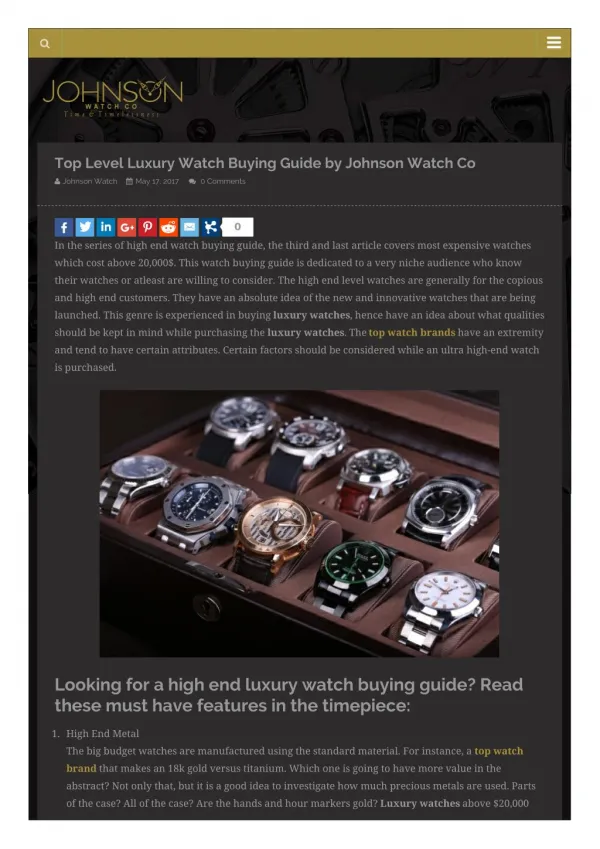 Top Level Luxury Watch Buying Guide