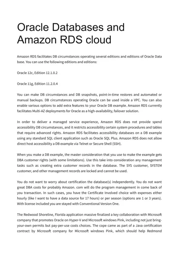 Oracle Databases and Amazon RDS cloud