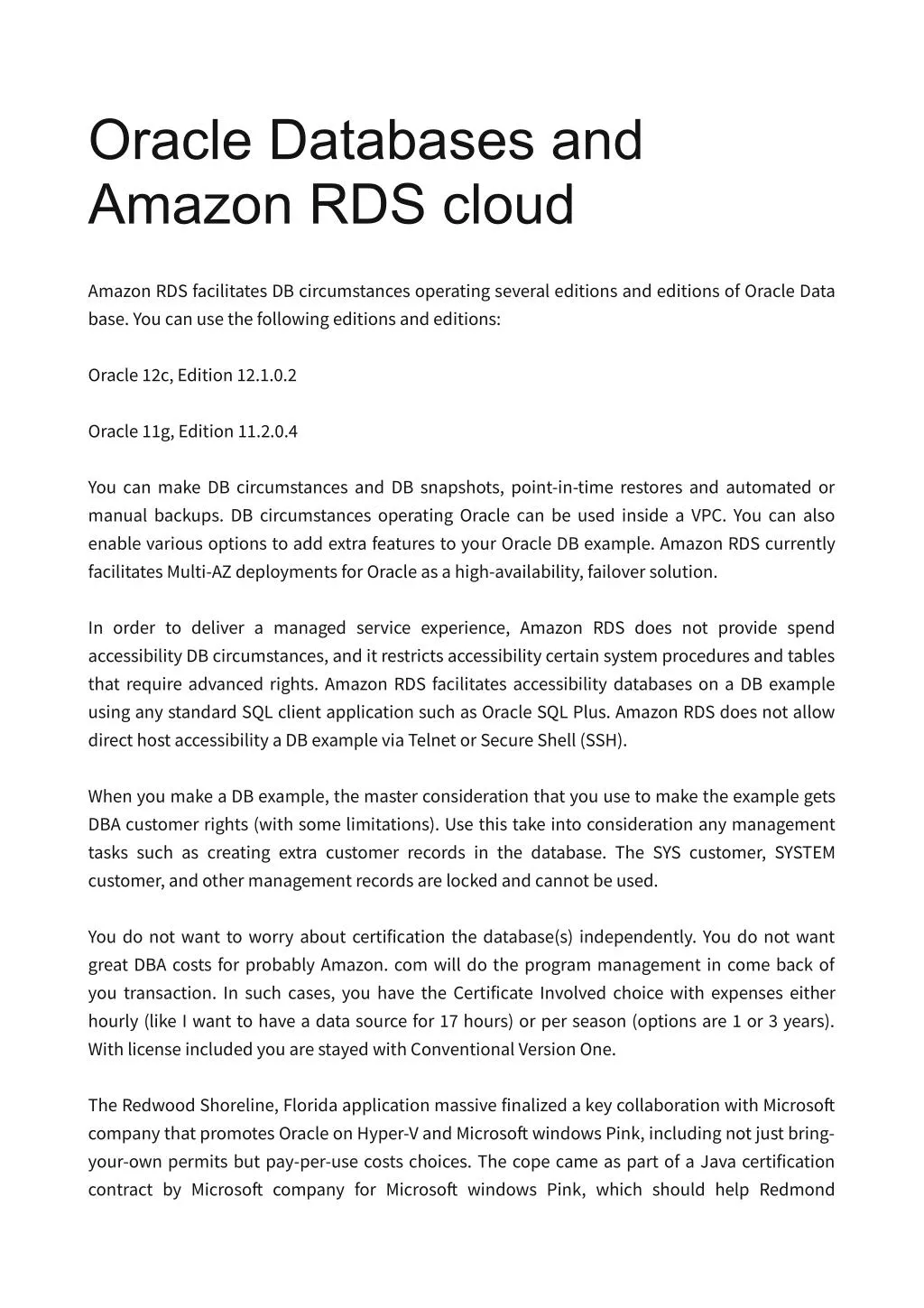 oracle databases and amazon rds cloud