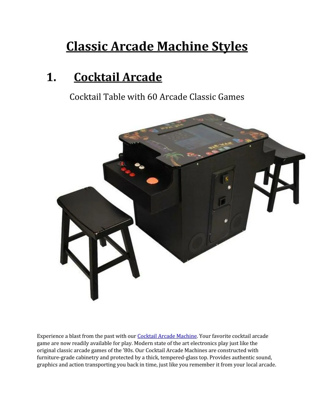 classic arcade machine styles