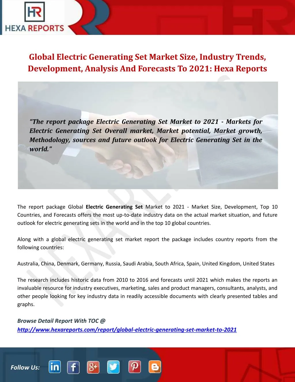 global electric generating set market size