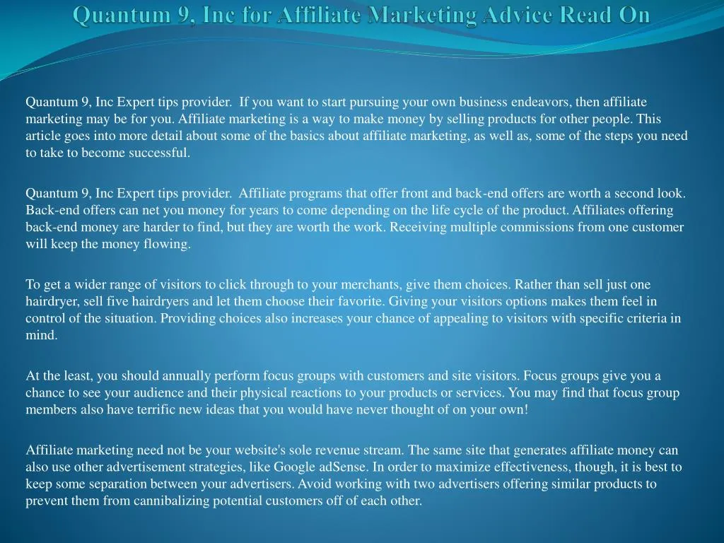 quantum 9 inc for affiliate marketing advice read on