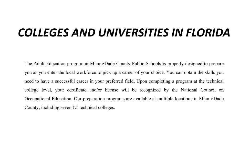 colleges and universities in florida