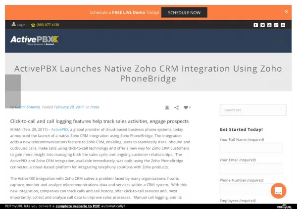 ActivePBX Launches Native Zoho CRM Integration Using Zoho PhoneBridge