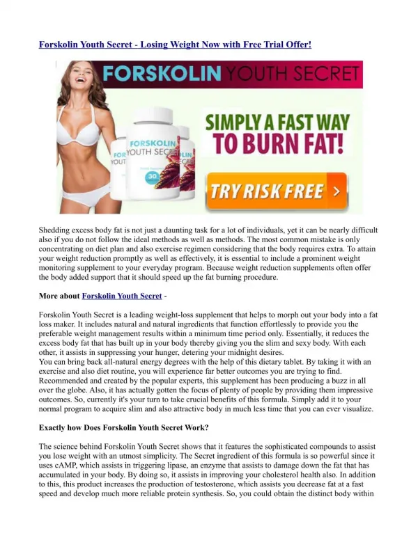 Forskolin Youth Secret -Burn The Fat Away With Forskolin!
