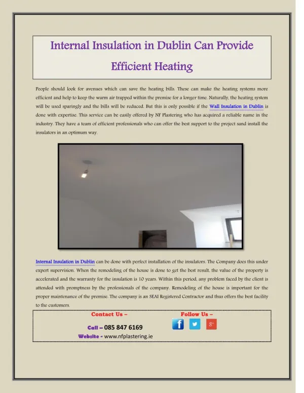 Internal Insulation in Dublin Can Provide Efficient Heating