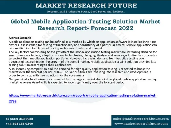 Global Mobile Application Testing Solution Market Research Report- Forecast 2022